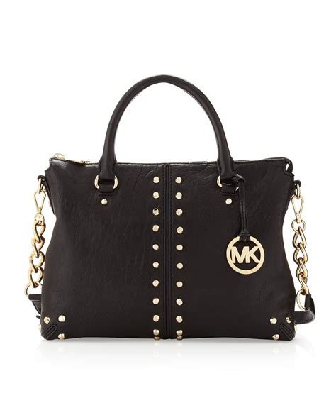 michael kors black designer bag leather|Michael Kors black studded bag.